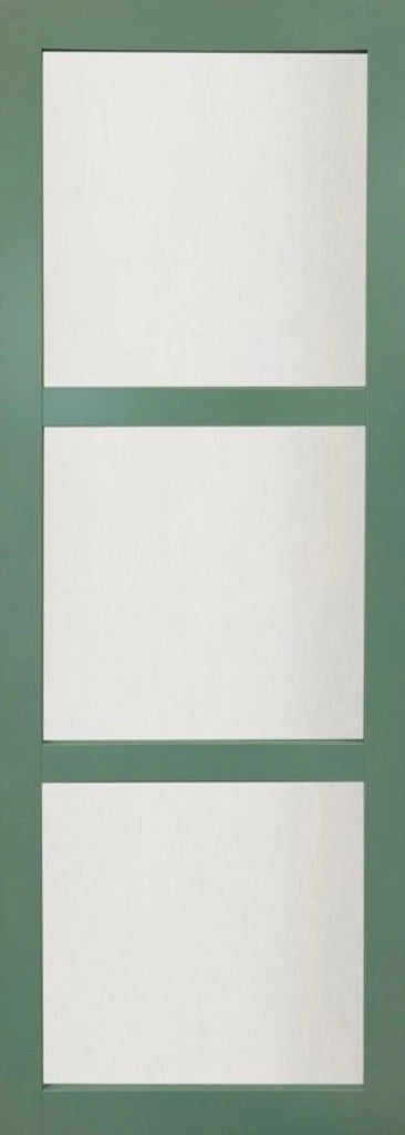 Porta Scorrevole Verde Ral 6021 Vetrata H204 x L83 + Binario in alluminio Bianco e 2 gusci