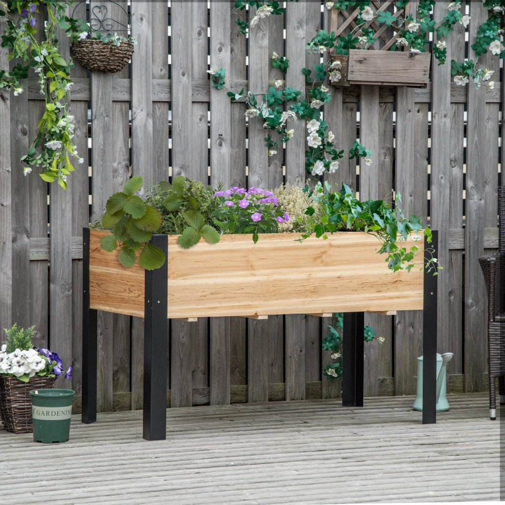 Fioriera rialzata con tessuto pacciamante ¨C Xylo ¨C legno massello acciaio naturale nero 120x60x74 cm