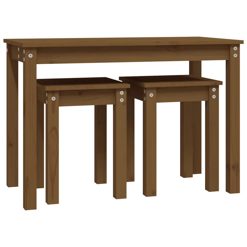 Tavolini a Incastro 3pz Marrone Ambra in Legno Massello di Pino 824981