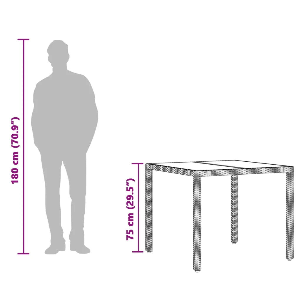 Tavolo da Giardino Piano in Vetro Marrone 90x90x75cm Polyrattan 365587