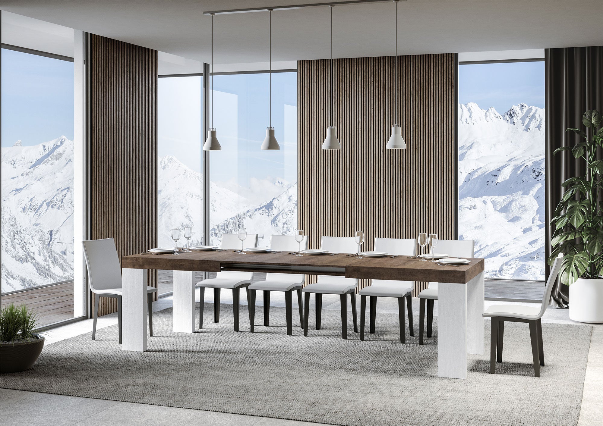 Tavolo Allungabile 160/264x90x77 cm Roxell Mix piano Noce gambe Bianco Frassino