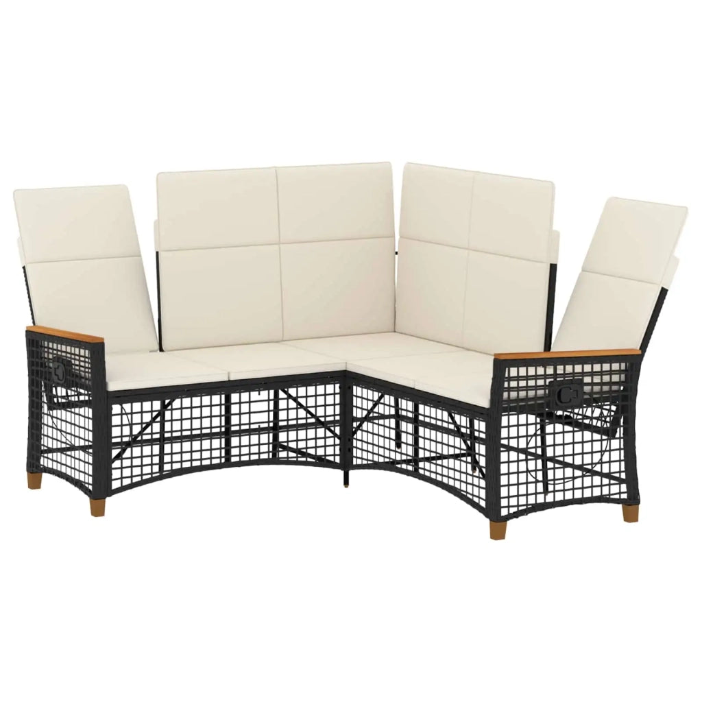 Set di Divani Recliner da Giardino Nero e Bianco Crema