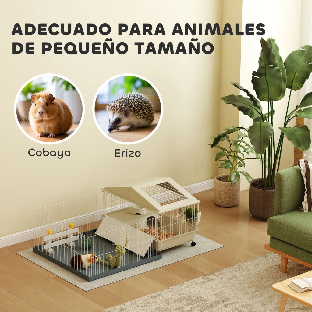 Gabbia per Piccoli Animali con Corrimano Rimovibile ¨C zephmum ¨C Beige 108x71x57 cm
