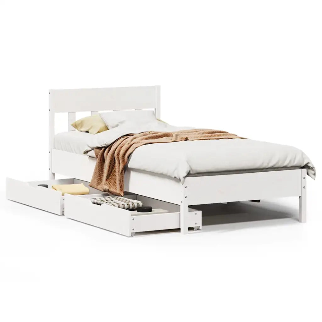 Letto senza Materasso-Struttura Letto Bianco 75x190 in Legno Massello di Pino 329653