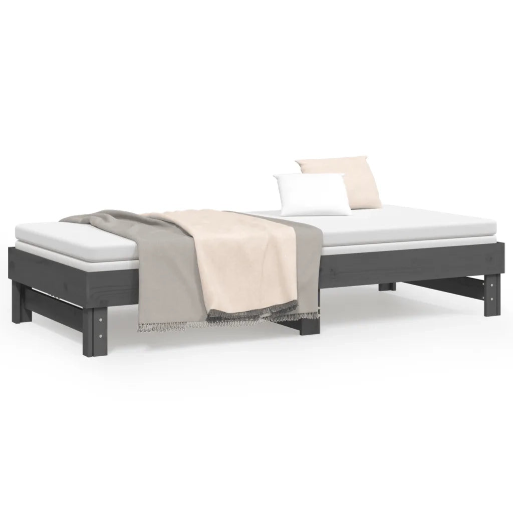 Letto da camera | Dormeuse Estraibile Grigia 2x(90x200) cm Legno Massello di Pino