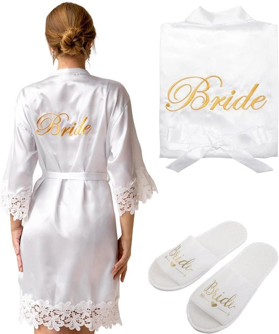 Camici da notte per donne con collo V e slippers per matrimonio con decorazioni da festa