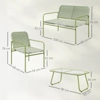 Salotto da Esterno in Rattan PE con Divanetto, 2 Poltroncine e Tavolino con Piano in Vetro, Verde