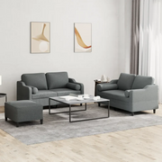 Set di Divani 3 pz con Cuscini Grigio Scuro in Tessuto