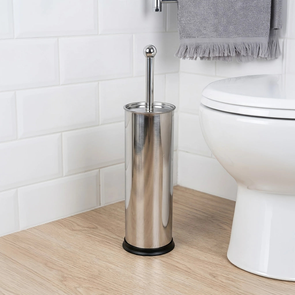 Porta Scopino WC con Scopino in Acciaio Inox Design Moderno Ø10x38 cm Antiruggine Base Antiscivolo Bagno Elegante e Igienico Il Gruppone