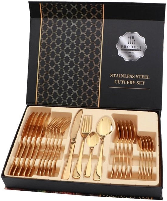 Set di cucito in acciaio inossidabile con 24 pezzi - finitura a specchio - forchette e cucchiai - design elegante - maniglia comoda - attrezzatura per la tavola