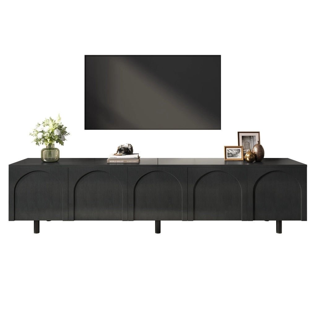 Mobile TV nero 180 cm con 5 ante arcuate e piedi in metallo
