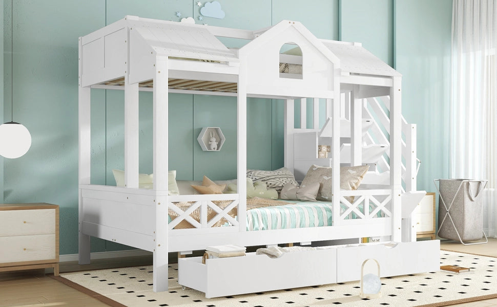 Letto a castello con contenitori in legno bianco 90x200 cm