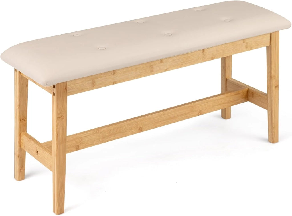 Panca Imbottita da 100 cm, Portata 200 kg, Panca con Bottoni Capitonné a Fine Letto con Seduta Imbottita, Finta Pelle Liscia e Struttura Robusta in Bambù per Camera da Letto e Ingresso