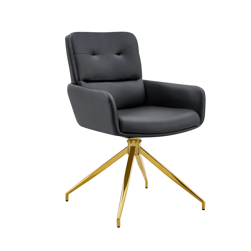 Sedia da pranzo Set di 2 girevole a 360 in PU con gambe in metallo dorato Nero e Oro 85 cm