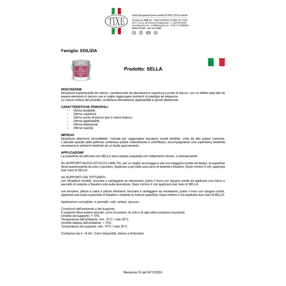 Tixe sella 4lt idro pittura bianca opaca super lavabile per interni