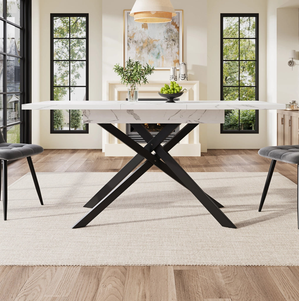 Tavolo da pranzo estensibile 160x80 cm bianco e nero – allunga