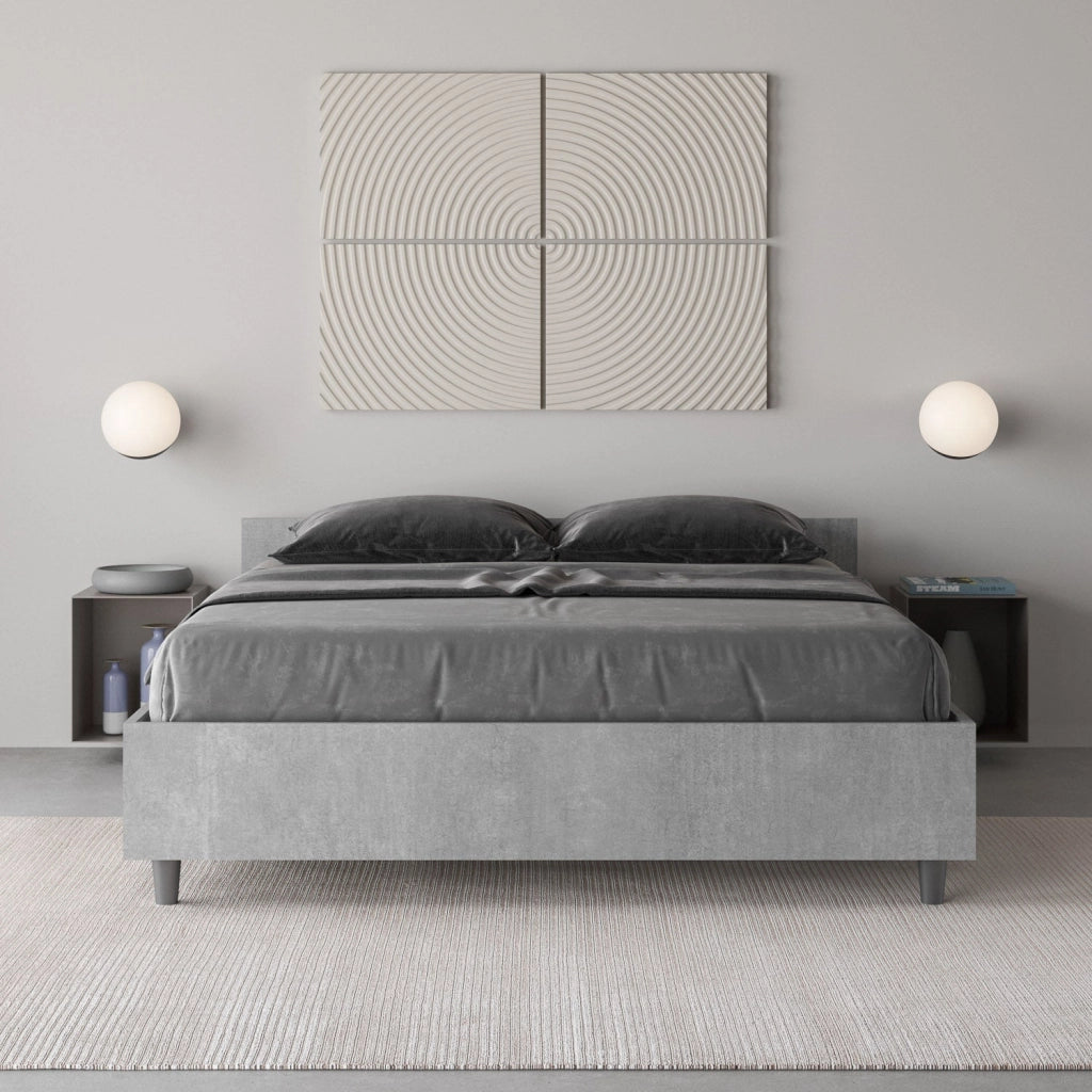 Letto matrimoniale francese contenitore 140x200 cemento Nuamo