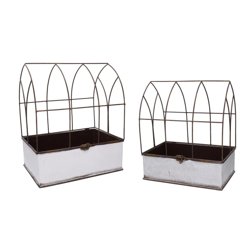 Portavaso metallo 1-2 gabbia bianco rettangolare cm 36x25h13/44