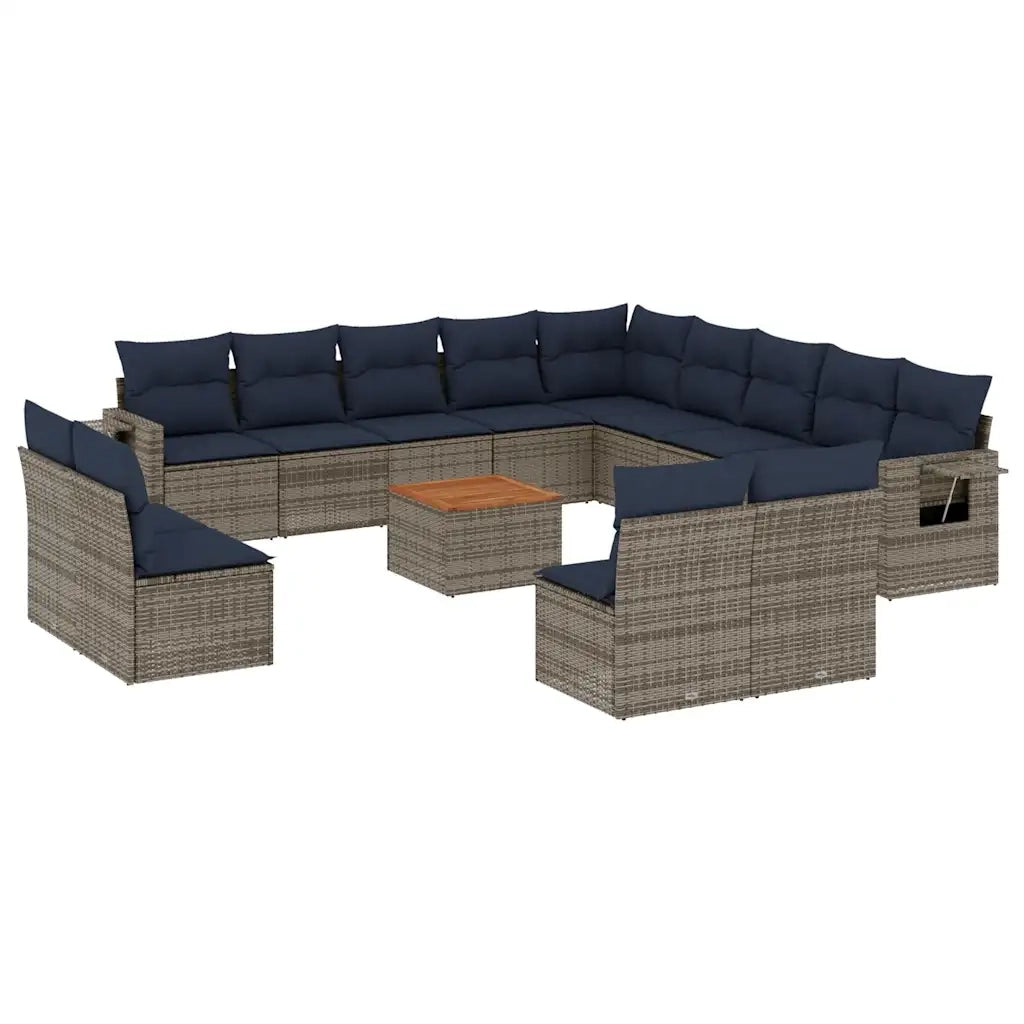 Set Divani da Giardino 14 pz con Cuscini Grigio in Polyrattan 3224822