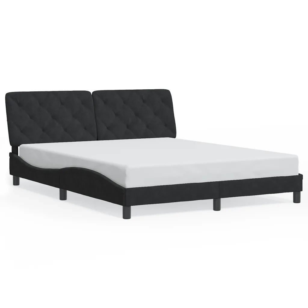 Letto matrimoniale | Letto per adulti | Giroletto con LED senza Materasso Nero 160x200 cm in Velluto