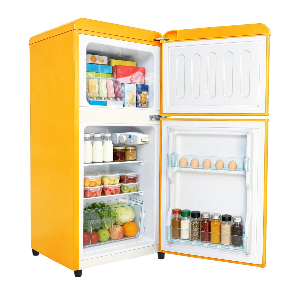 FRIGORIFERO DOPPIA PORTA 60 L Giallo in plastica e acciaio