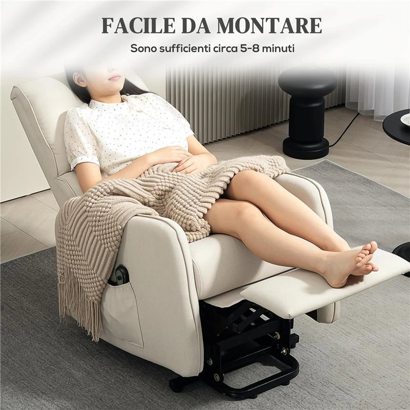 POLTRONA ALZAPERSONA ELETTRICA RECLINABILE CON TELECOMANDO E TASCA IN TESSUTO BEIGE