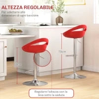 Set 2 Sgabelli da Bar Girevoli con Poggiapiedi, Altezza Regolabile Base in Acciaio Seduta in ABS, Rosso