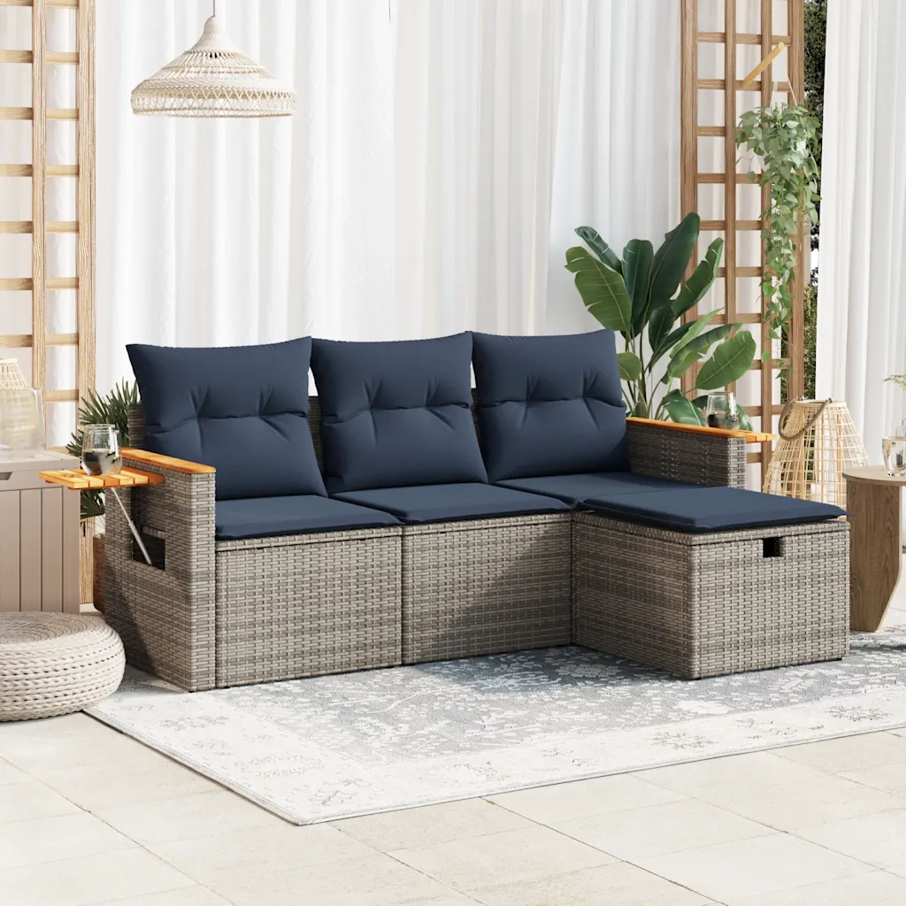 Set Divani da Giardino 4 pz con Cuscini in Polyrattan Grigio 3325953