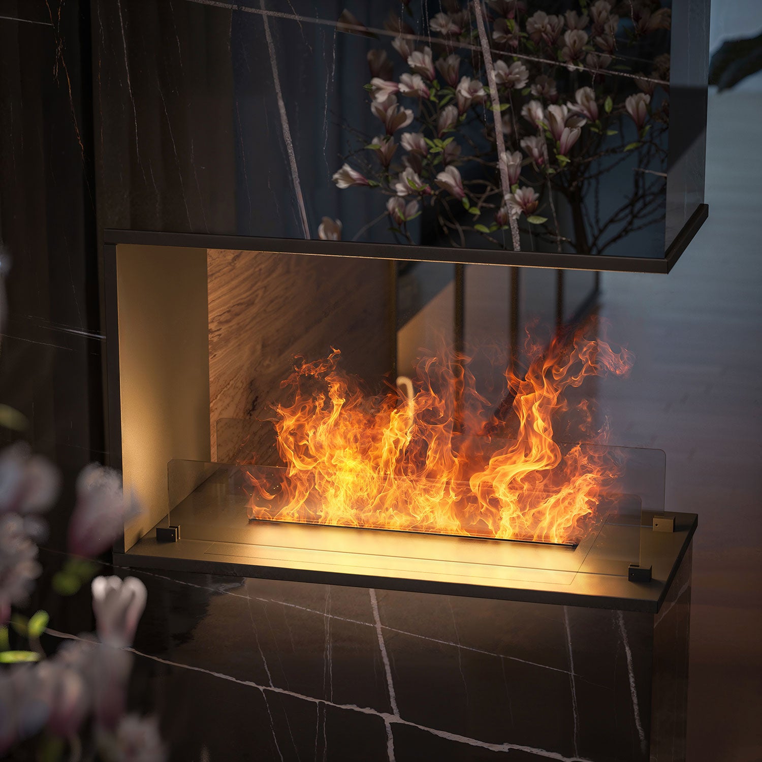 Camino a Vapore Elettrico da Incasso 80x50x40 cm Invapo U800 con Ricarica Automatica in Acciaio Nero