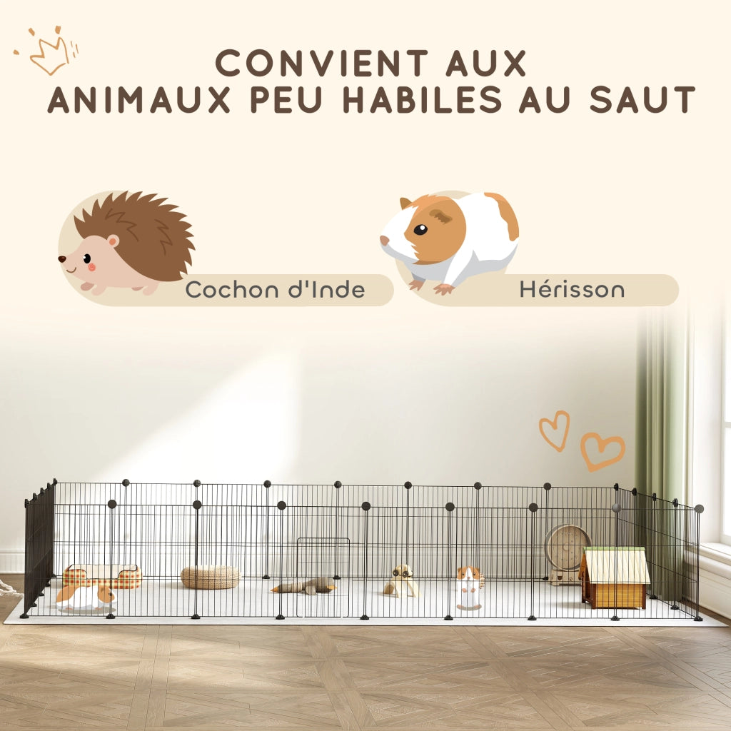 Recinto per animali piccoli modulabile ¨C zephmum ¨C 24 pannelli in acciaio nero 120x60x80 cm