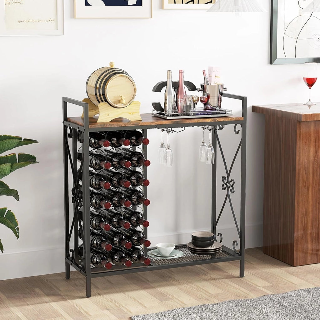 Armadietto porta vino con ripiano per 21 bottiglie e portabicchieri, grande vassoio e ripiano inferiore, 93 x 38 x 102 cm, mobile ausiliario per bar, cantina, sala da pranzo