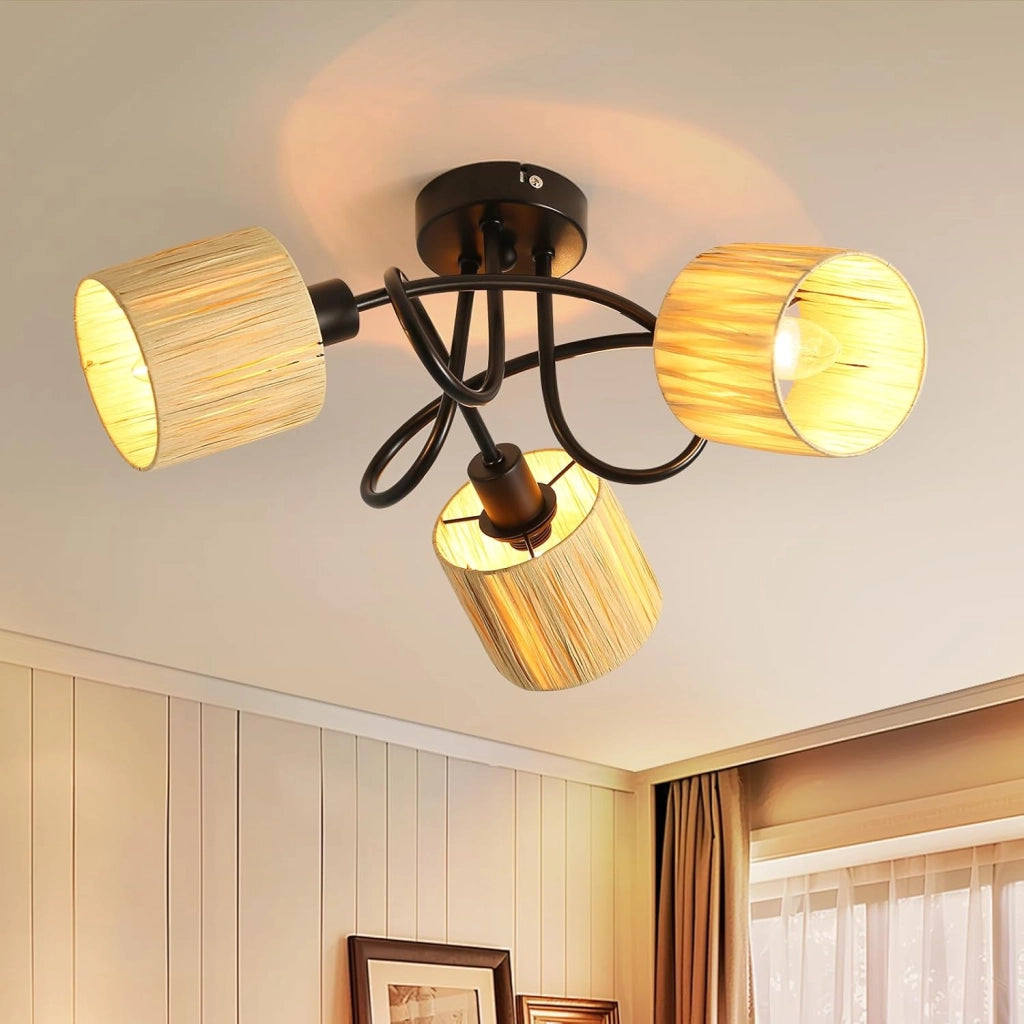 ZMH Faretto da soffitto a 3 luci E14 Nero Naturale Lampada da soffitto Carta Soggiorno