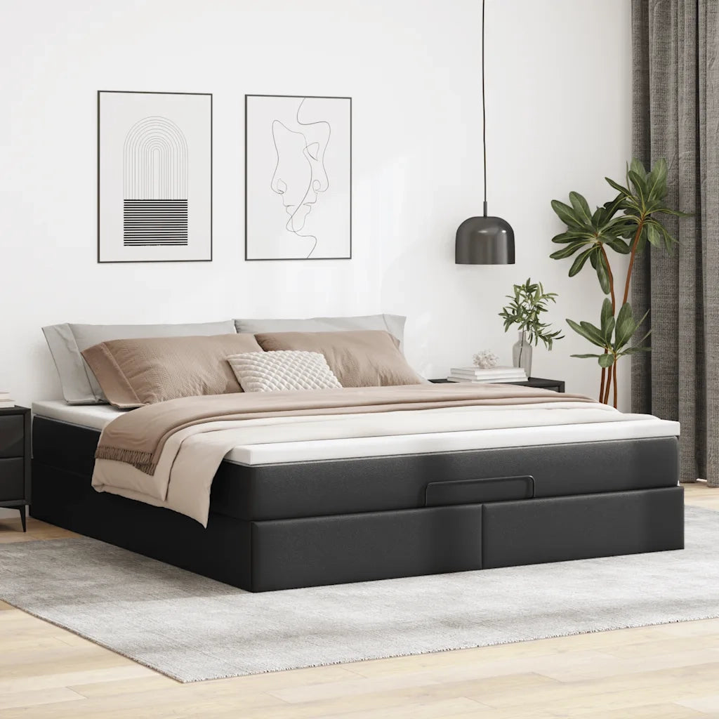 Struttura Letto Pouf con Materasso Nero 180x200 cm Similpelle 3311051