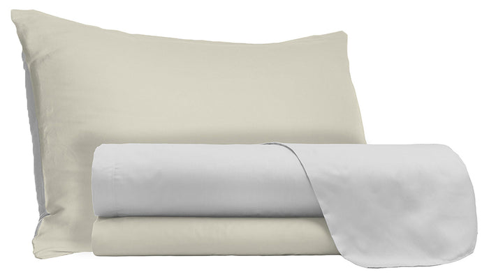 Set Lenzuola Singolo Sopra Sotto e Federe Doubleface Grigio Chiaro/Panna