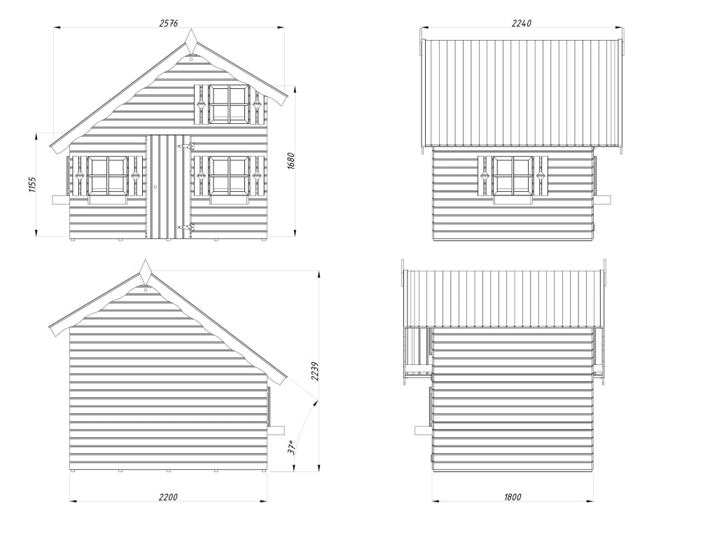 Casetta in legno non trattato Tom 220x180 cm