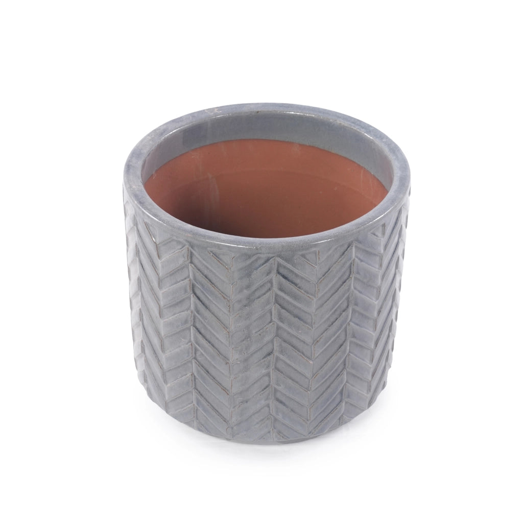 VASO per piante Ø31,5 cm in ceramica grigio cenere lucido con rilievo a spina di pesce