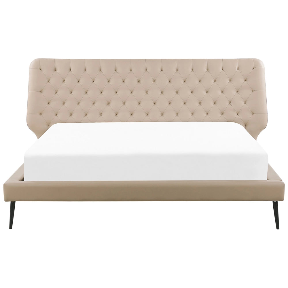 Letto rivestimento in ecopelle beige 180 x 200 cm dal design moderno trapuntato testiera