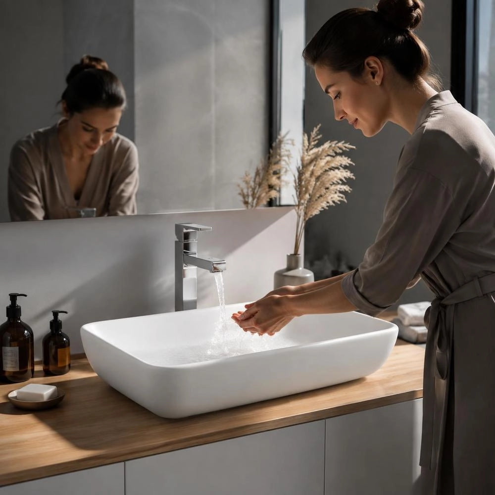 Luxury Rectangular Washbasin, Matte White, 71x38 Cm, Ceramic