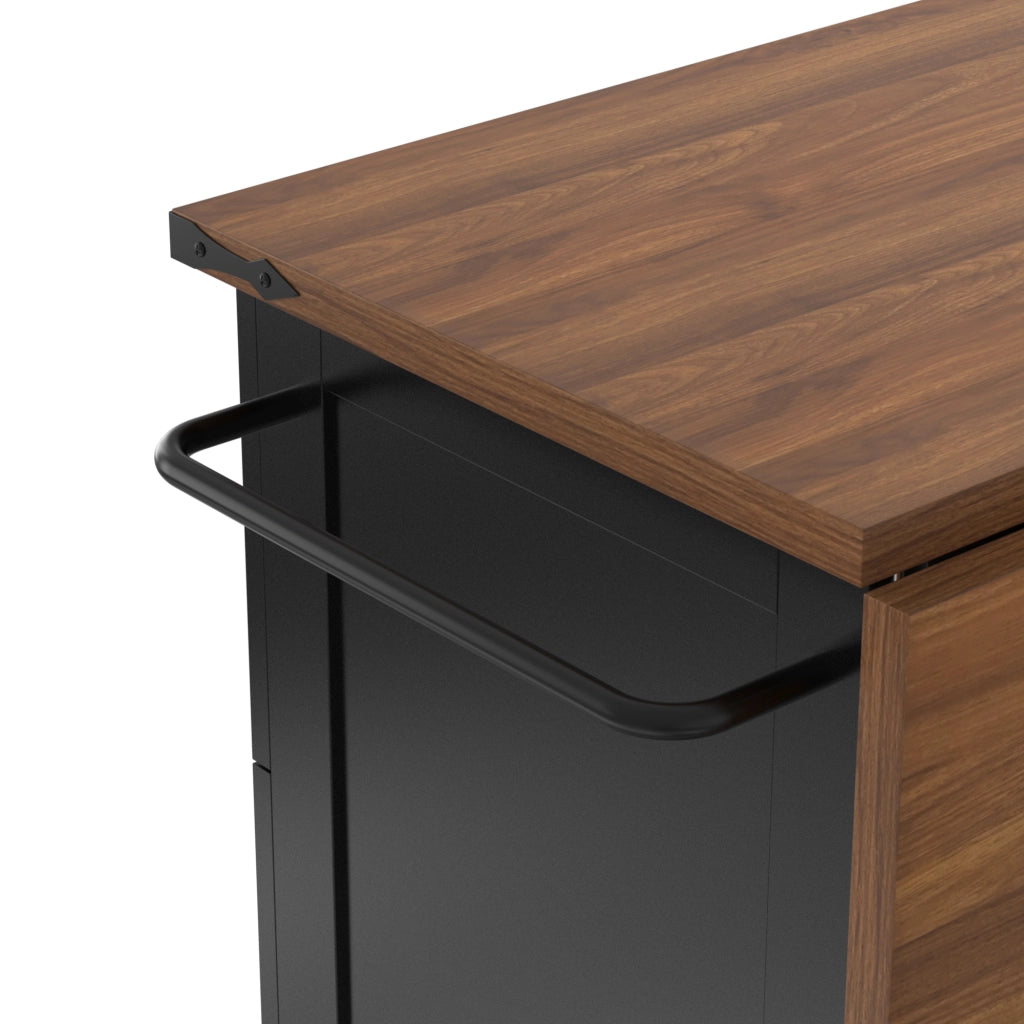Carrello da Cucina con 1 Anta; 3 Cassetti; Piano Ribaltabile; Portaasciugamani e Ruote; in MDF; Nero