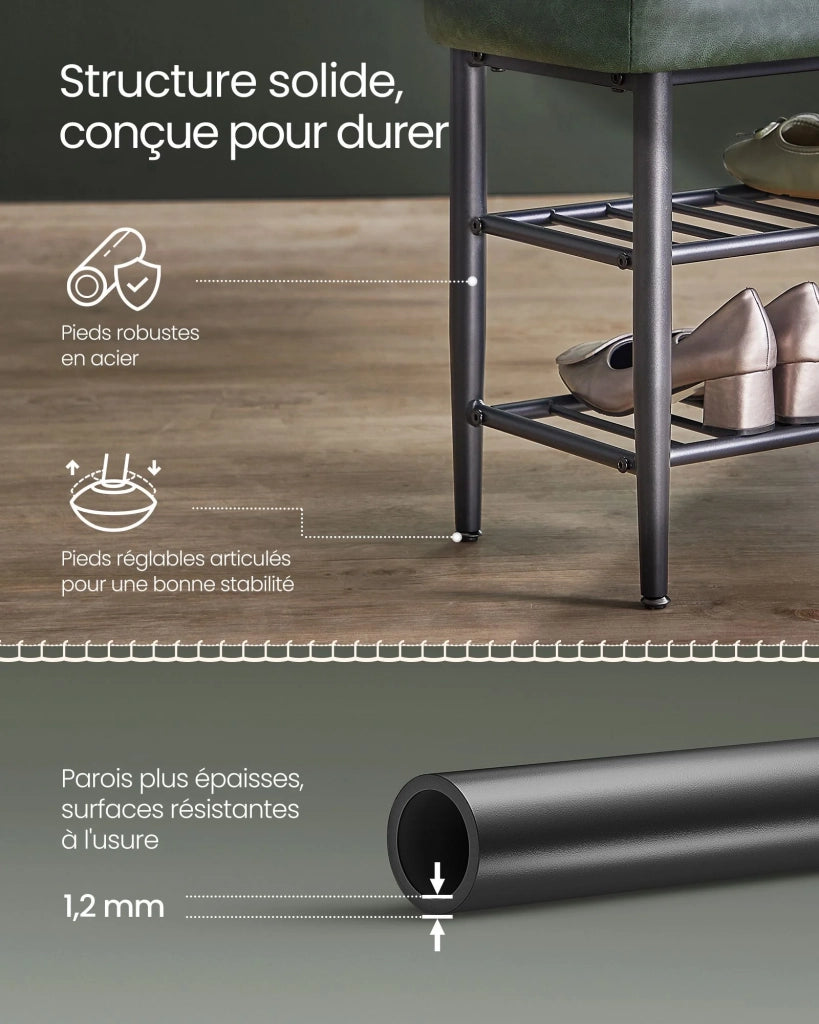 Panca portascarpe mobile ingresso in PU con cuciture stile moderno portata 135 kg 30 x 80 x 50 cm verde 12_0005343