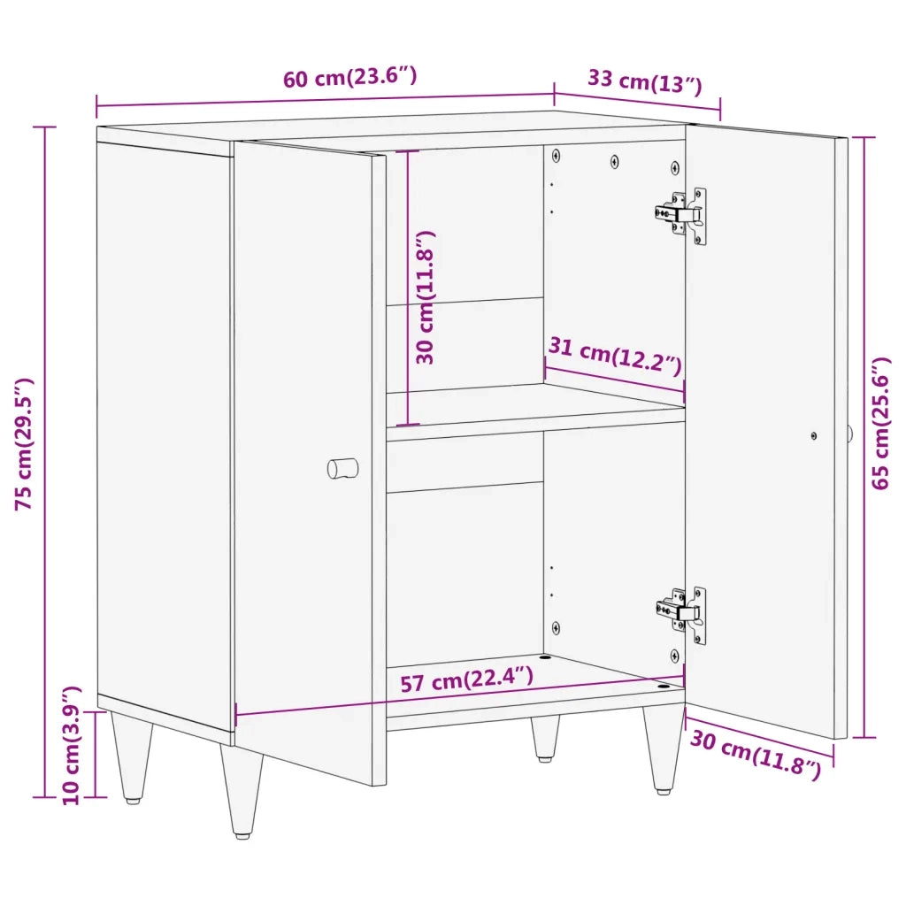 Credenza | Madia | Buffet da pranzo | Armadio da pranzo 60x33x75 cm in Legno Massello di Mango