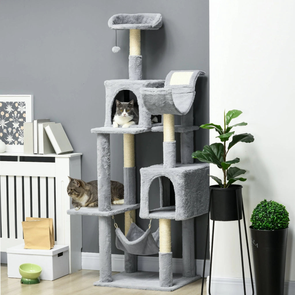 Albero Tiragraffi 55x49x177 cm con 2 Casette Grigio e Bianco