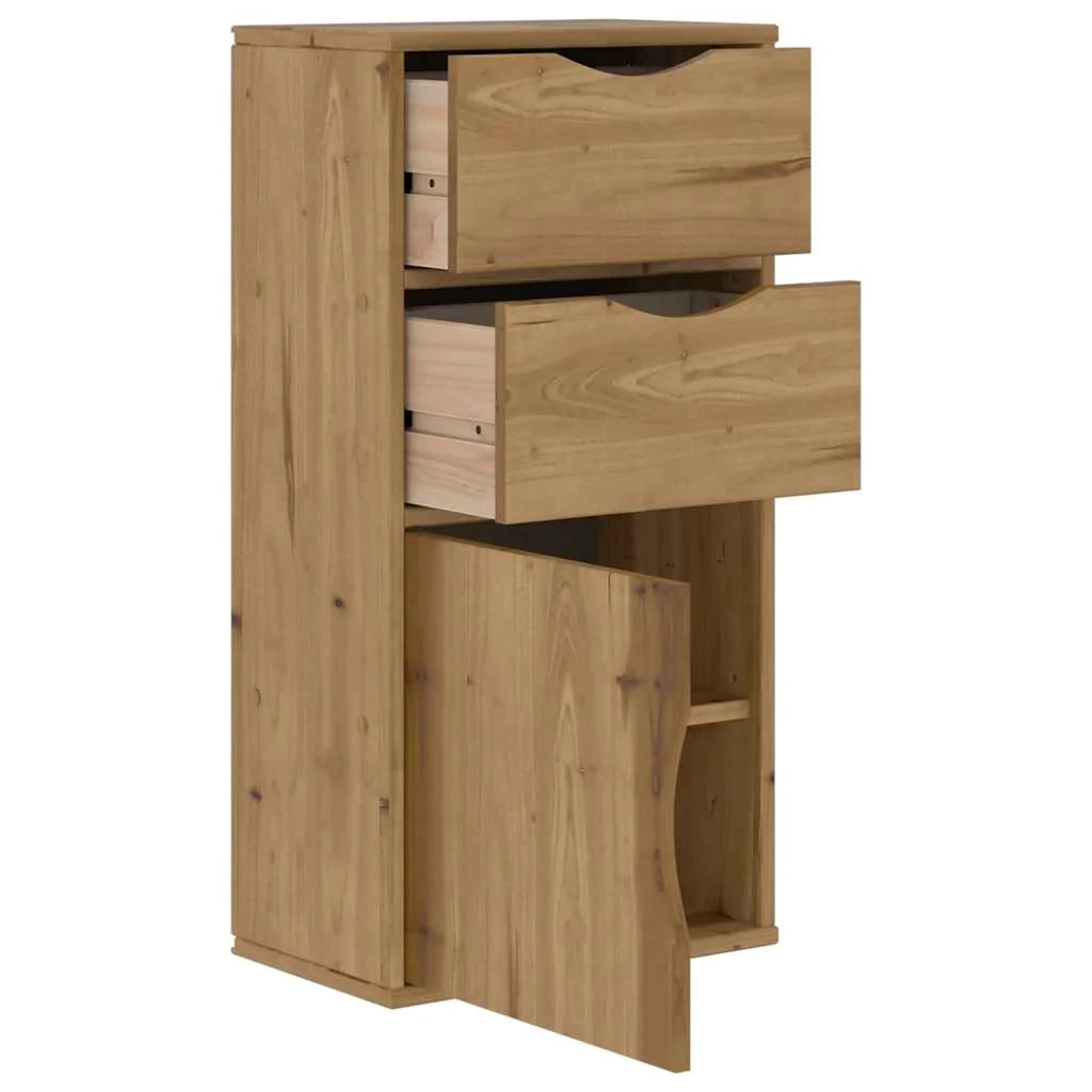 Mobiletto laterale classico dal fascino rustico con cassetti 40 x 24 x 79 cm pino massello finitura miele 02_0058044