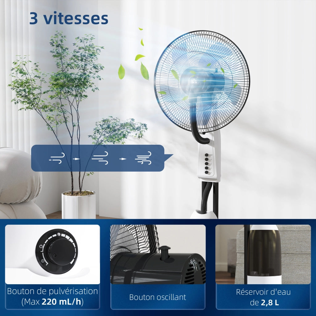 Ventilatore Nebulizzatore 90W 120cm ¨C Zephmum ¨C Bianco con Oscillazione 70¡ã, 3 Velocit¨¤, Serbatoio 2,8L, Ruote