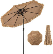 Ombrellone da Spiaggia 270 cm, Ombrellone Hawaiano in Paglia PE con 8 Stecche, Manovella Manuale, Inclinazione Regolabile, Ombrellone Portatile per Spiaggia, Patio