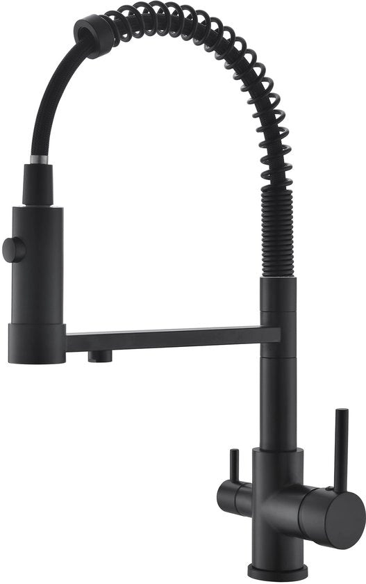 Kraan da bagno con rubinetto estensibile, 3 vie, rubinetto da cucina estensibile, rubinetto da lavandino con 2 posizioni da doccia, 3 vie (nero)