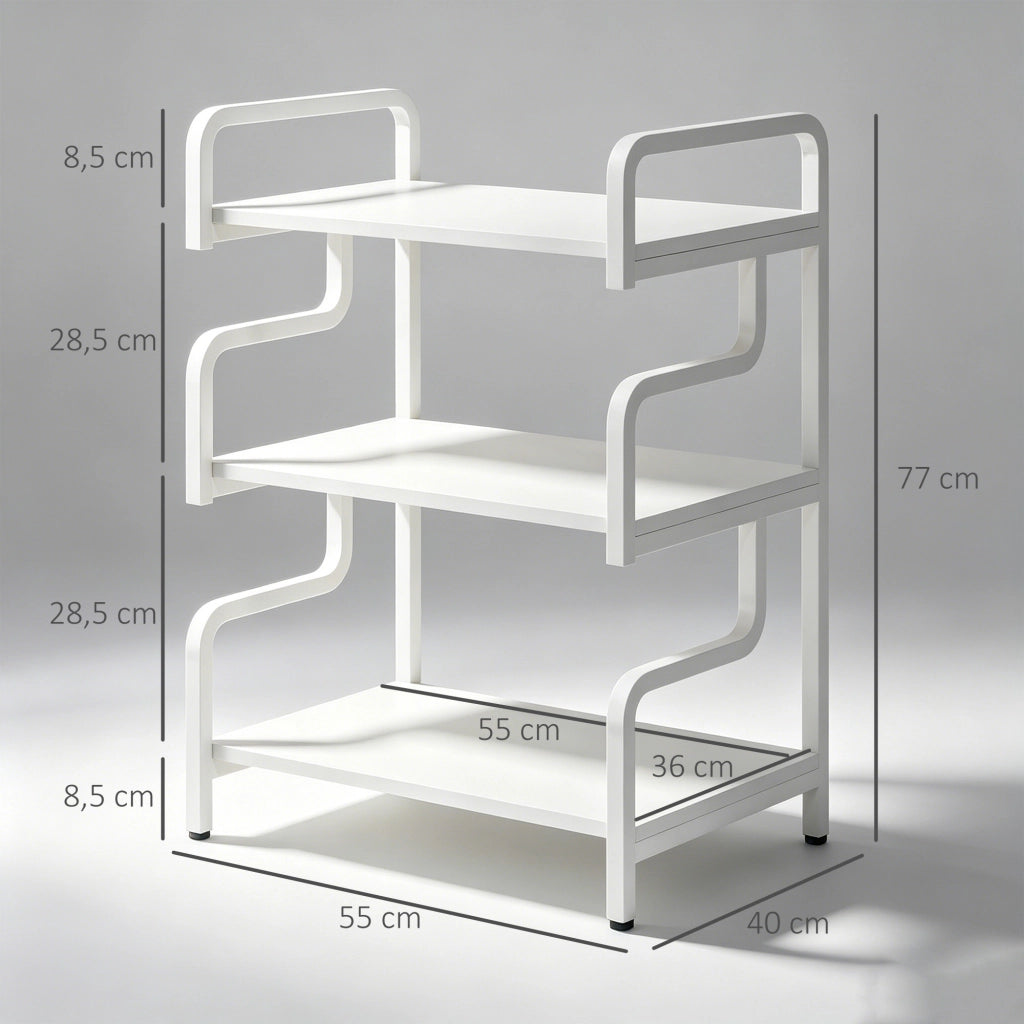Libreria a 3 livelli ¨C zephmum ¨C in metallo, design industriale, bianco, 55x40x77 cm