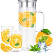 Set di caraffe in vetro, caraffa in vetro con coperchio, 1,4 litri di caraffa in vetro borosilicato, caraffa per acqua, caraffa in vetro con 2 bicchieri di 250 ml per acqua fredda e calda.