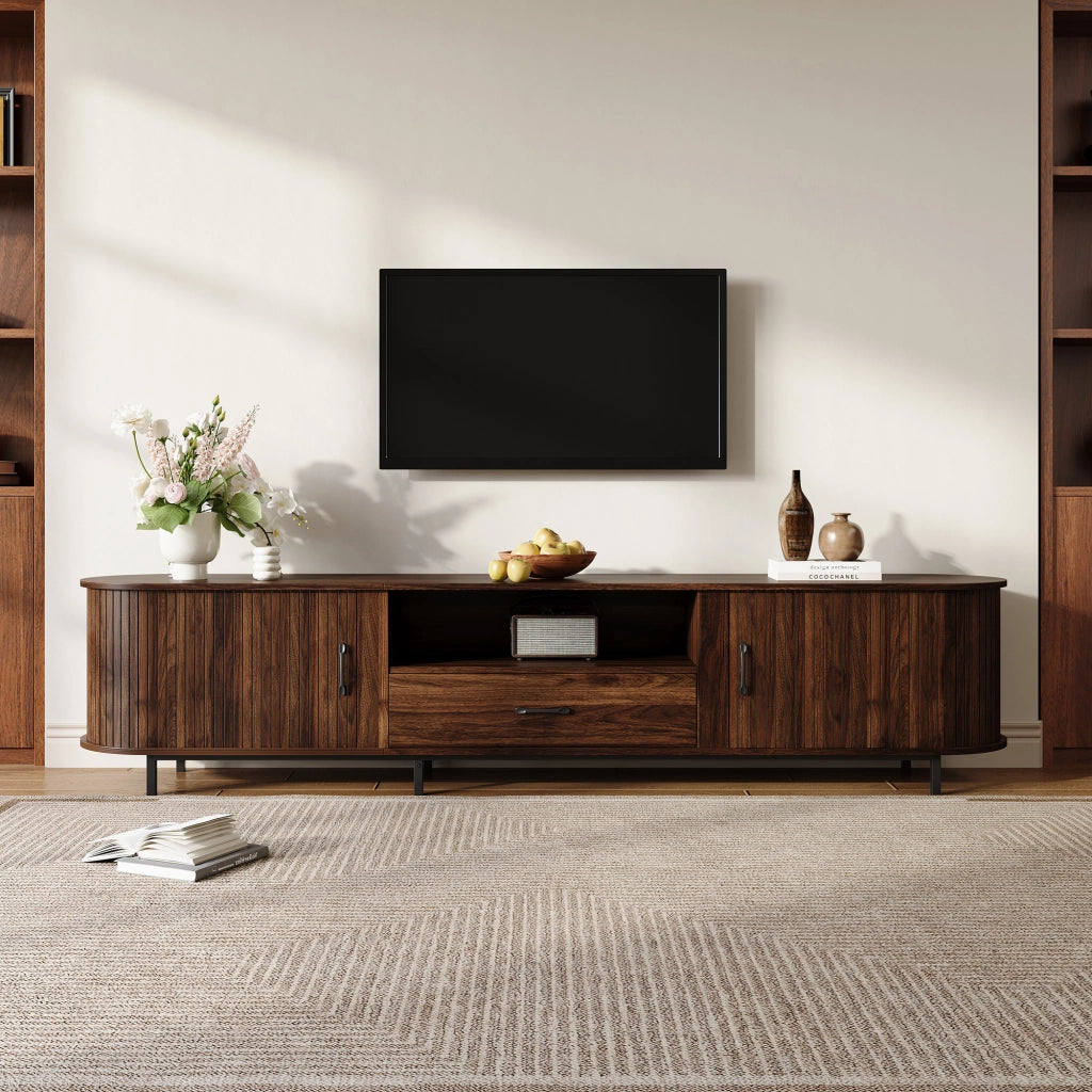 Mobile TV con ante scorrevoli e cassetto in MDF noce