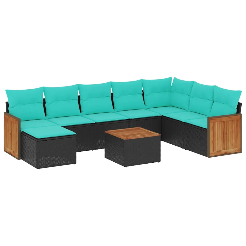 Set Divani da Giardino 9 pz con Cuscini Nero in Polyrattan 3227933
